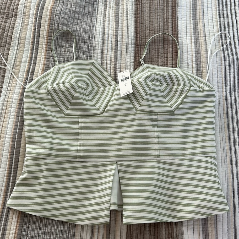 English Factory Green and White Striped Bustier Tank
